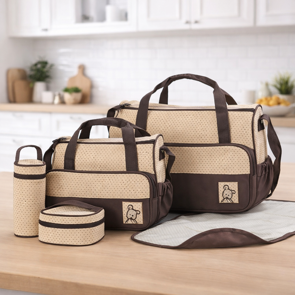 Sac à Langer Complet 5-en-1 – Imperméable & Pratique pour Sorties avec Bébé