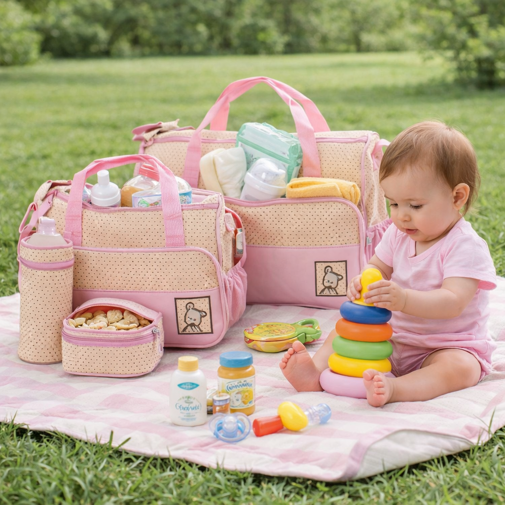 Sac à Langer Complet 5-en-1 – Imperméable & Pratique pour Sorties avec Bébé