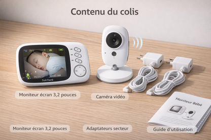Moniteur Bébé Vidéo 3.2’’ – Vision Nocturne & Détection Température | Audio Bidirectionnel