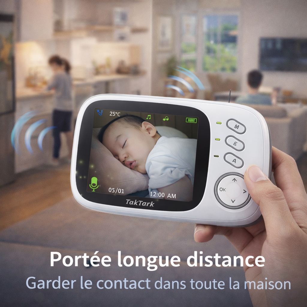 Moniteur Bébé Vidéo 3.2’’ – Vision Nocturne & Détection Température | Audio Bidirectionnel