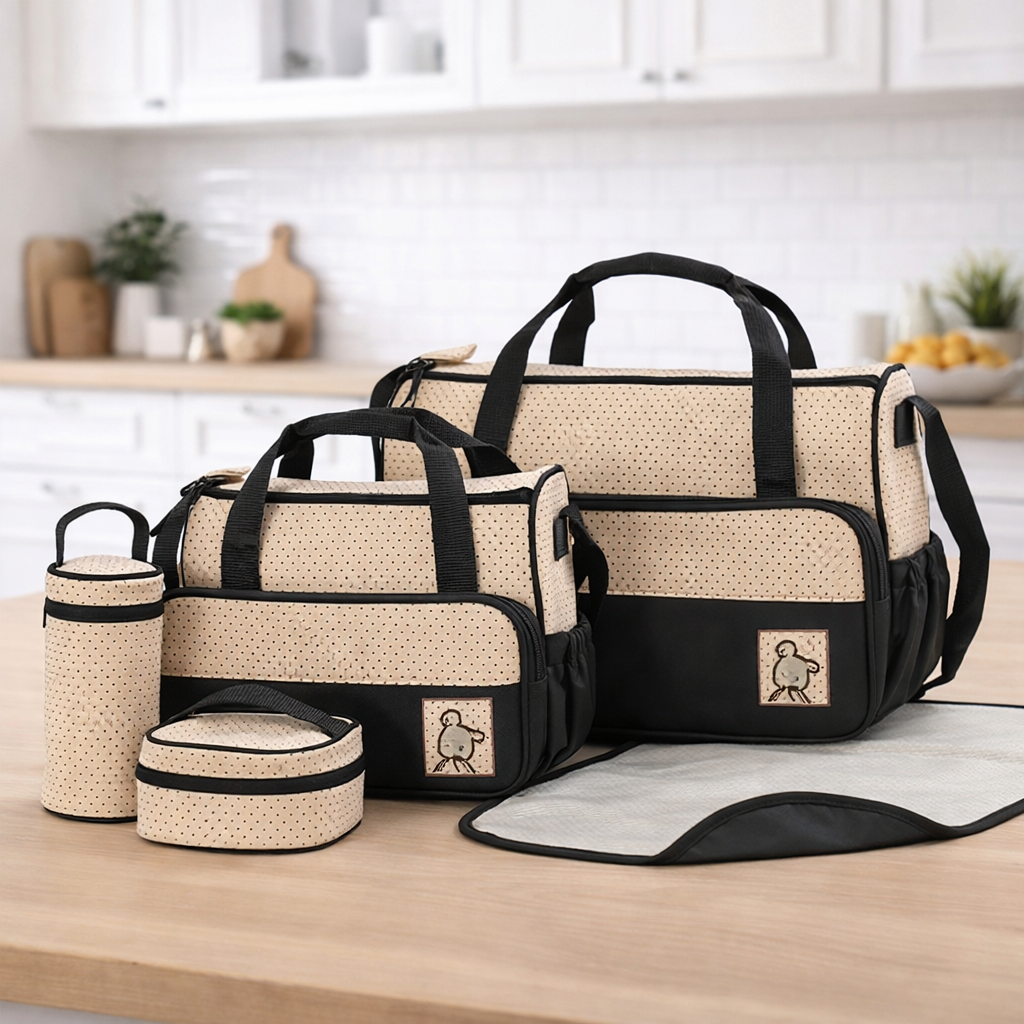 Sac à Langer Complet 5-en-1 – Imperméable & Pratique pour Sorties avec Bébé