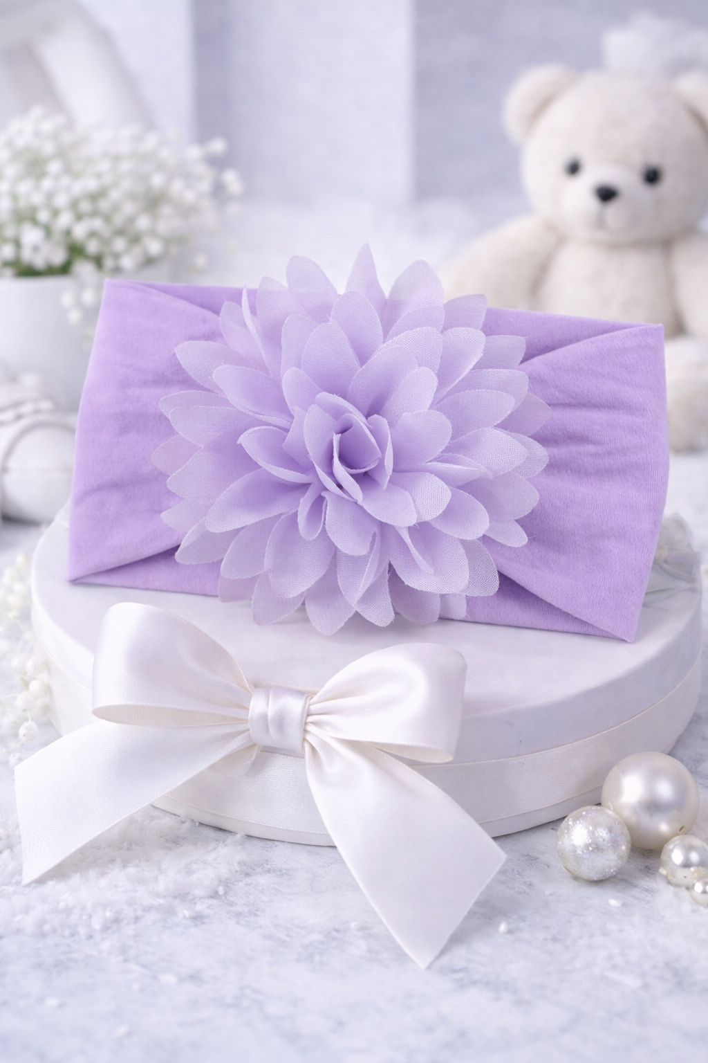 Bandeau Bébé Fleur en Mousseline – Accessoire Cheveux (0–24 mois)