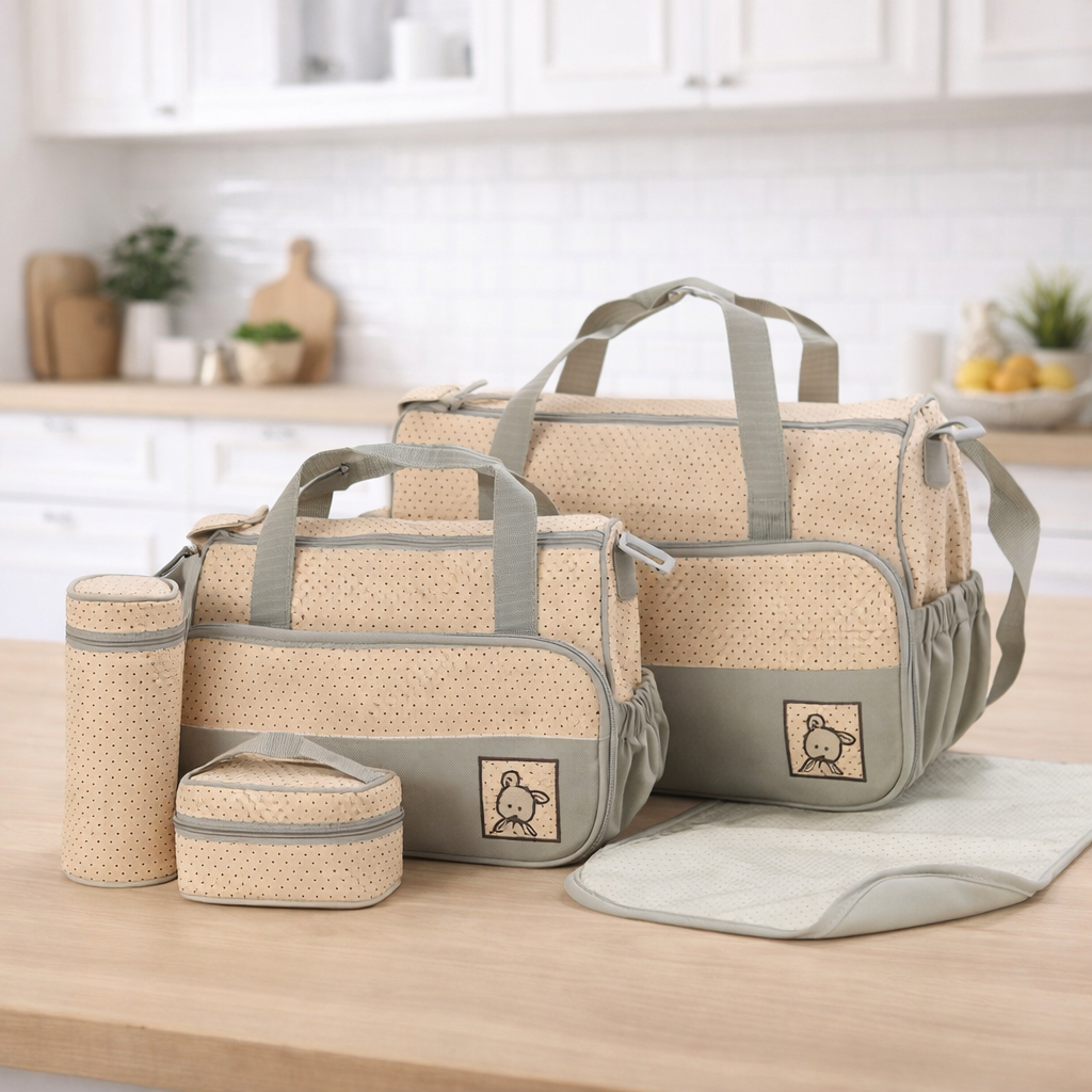 Sac à Langer Complet 5-en-1 – Imperméable & Pratique pour Sorties avec Bébé