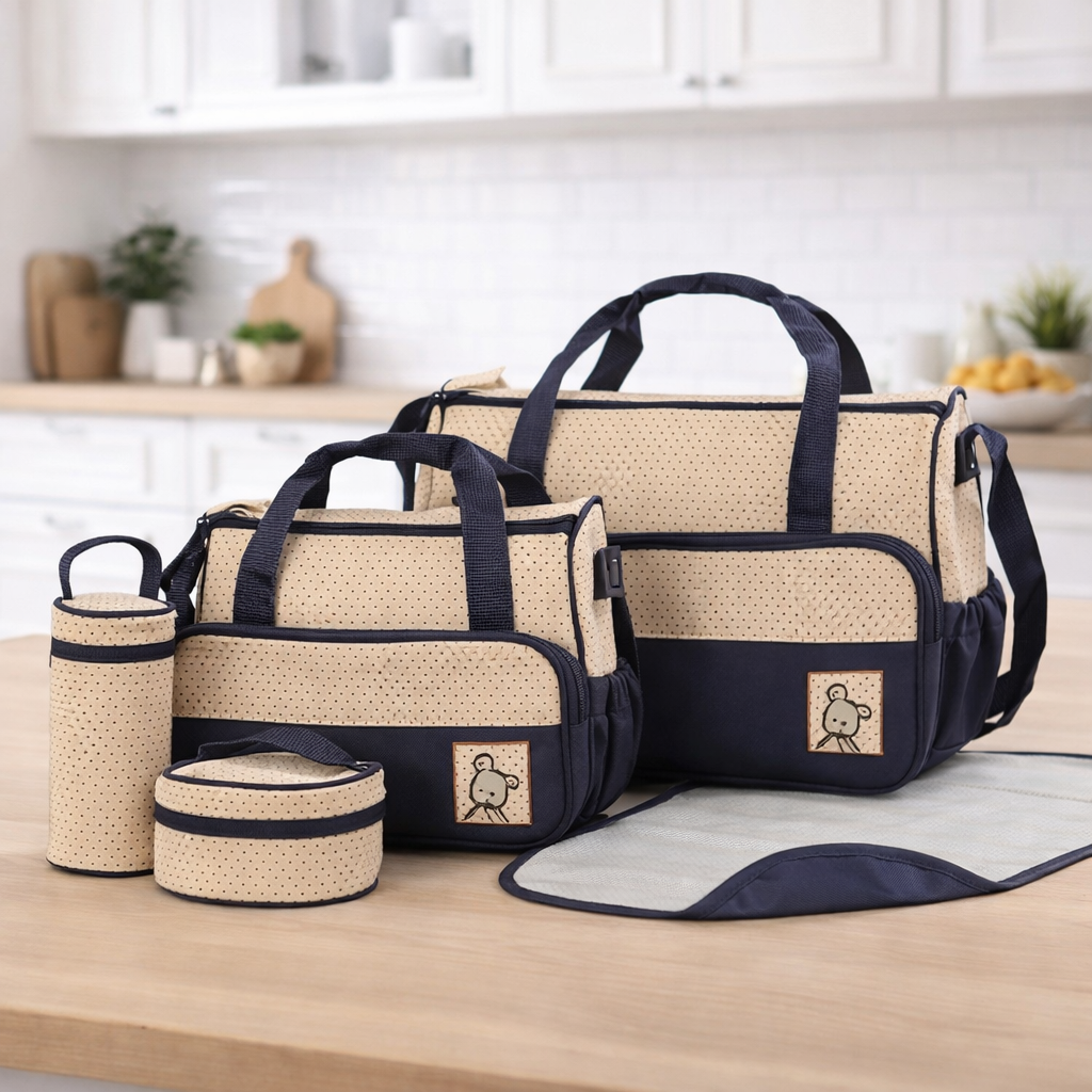 Sac à Langer Complet 5-en-1 – Imperméable & Pratique pour Sorties avec Bébé