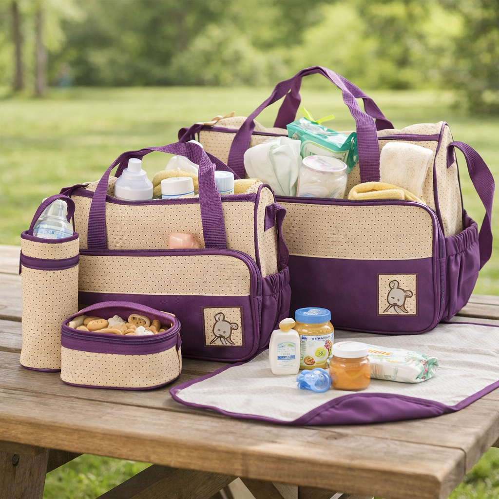 Sac à Langer Complet 5-en-1 – Imperméable & Pratique pour Sorties avec Bébé