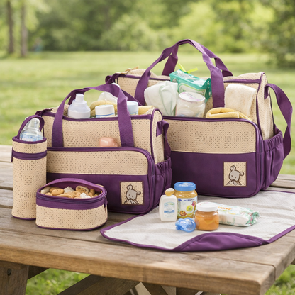 Sac à Langer Complet 5-en-1 – Imperméable & Pratique pour Sorties avec Bébé