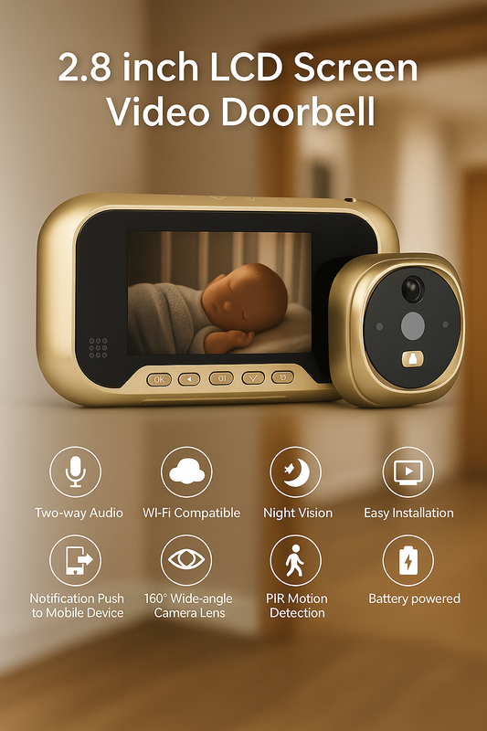 Sonnette Connectée avec Écran 2,8’’ – Caméra HD, Vision Nocturne & Détection de Visiteurs