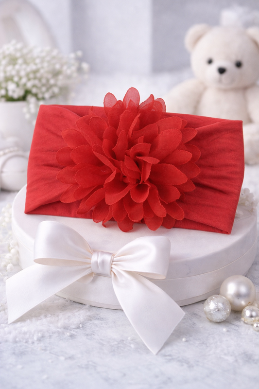 Bandeau Bébé Fleur en Mousseline – Accessoire Cheveux (0–24 mois)