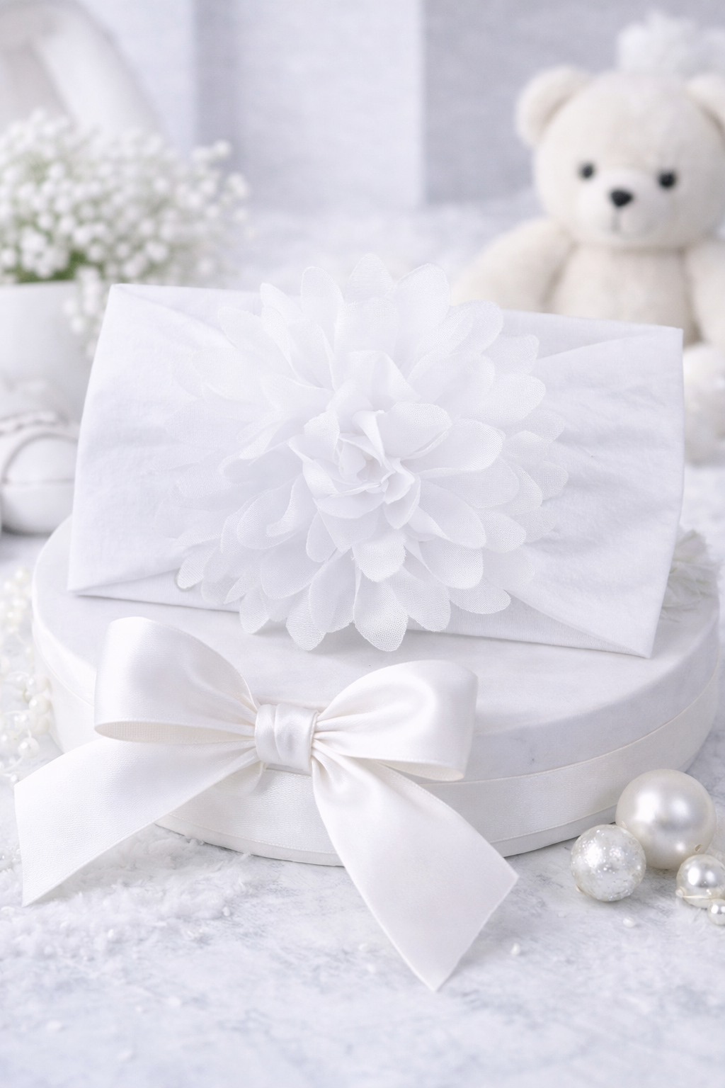 Bandeau Bébé Fleur en Mousseline – Accessoire Cheveux (0–24 mois)