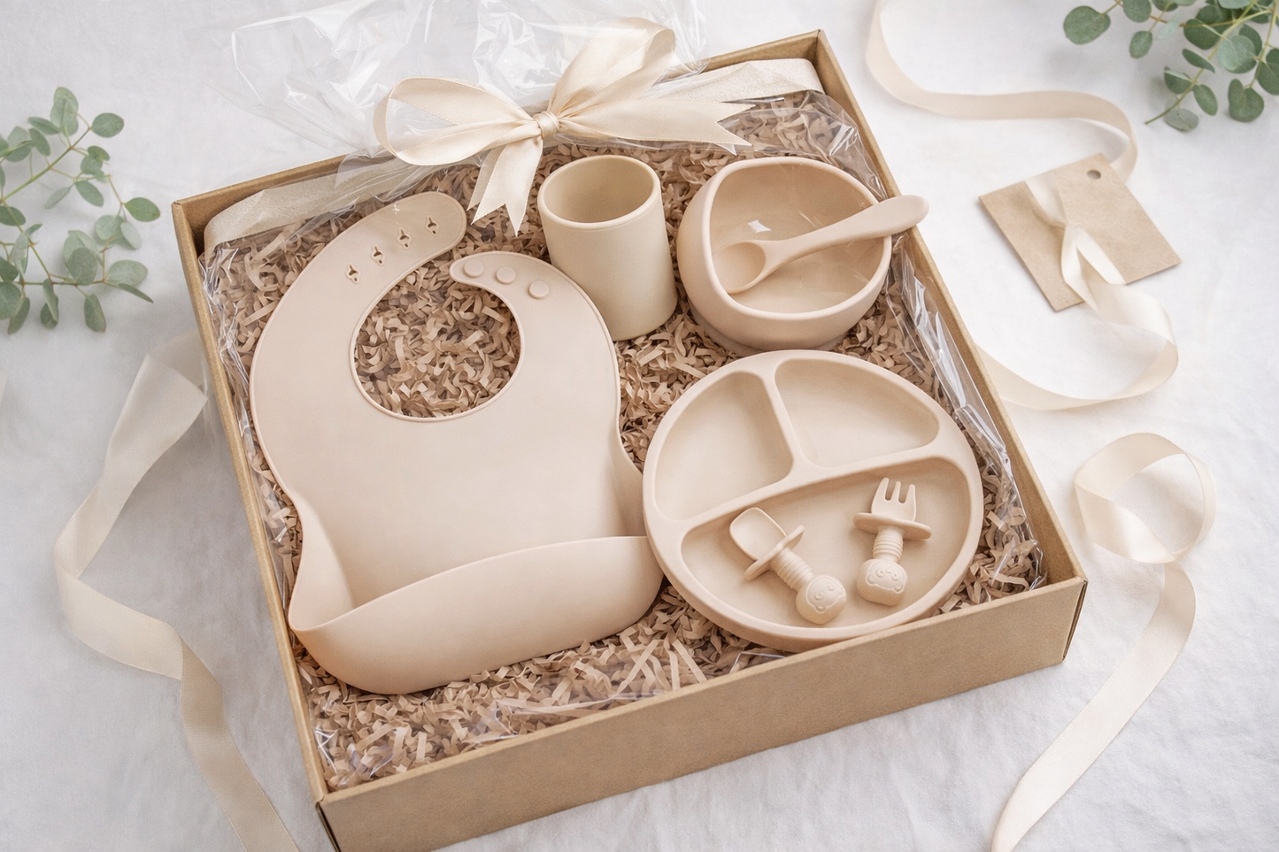 Ensemble Repas Bébé en Silicone – Bavoir, Assiette, Bol, Tasse & Cuillères | Sans BPA