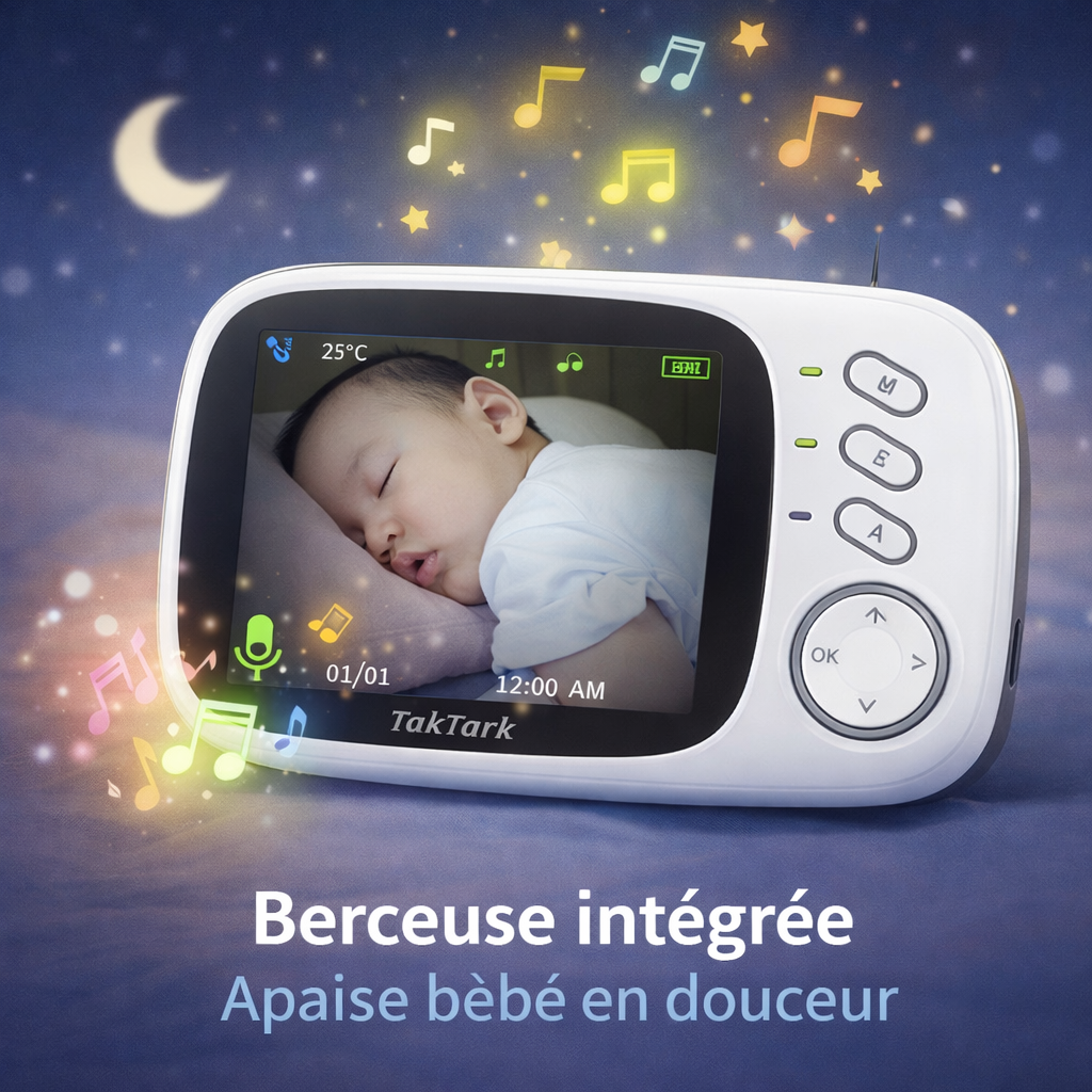 Moniteur Bébé Vidéo 3.2’’ – Vision Nocturne & Détection Température | Audio Bidirectionnel