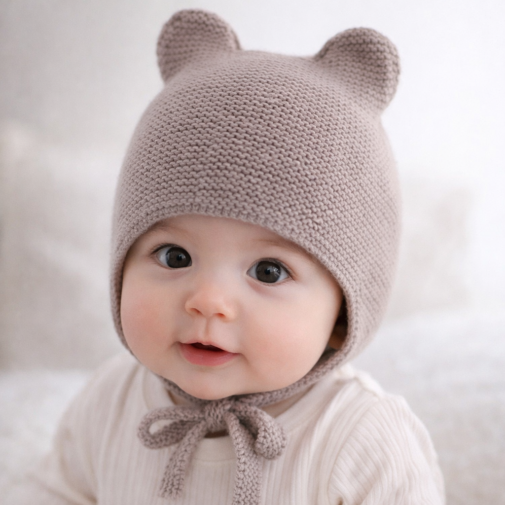 Bonnet Bébé en Tricot Ultra Doux - Style Ourson avec Oreilles (4 à 28 mois)