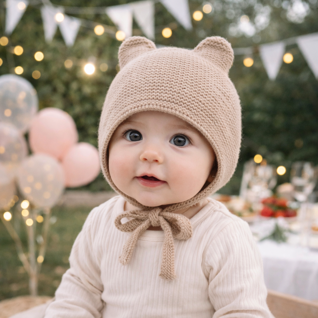 Bonnet Bébé en Tricot Ultra Doux - Style Ourson avec Oreilles (4 à 28 mois)