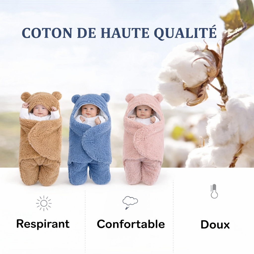 Sac de Couchage Bébé Hiver – Gigoteuse Ourson Douce & Sécurisée (0–10 mois)
