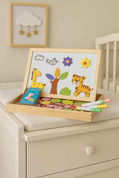 Tableau Éducatif Magnétique Montessori – Puzzle Créatif & Dessin Effaçable
