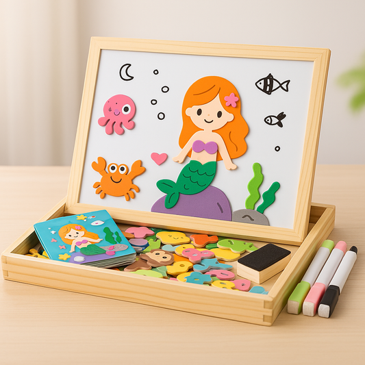Tableau Éducatif Magnétique Montessori – Puzzle Créatif & Dessin Effaçable