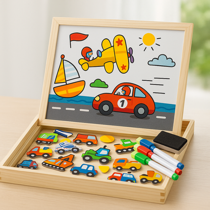 Tableau Éducatif Magnétique Montessori – Puzzle Créatif & Dessin Effaçable