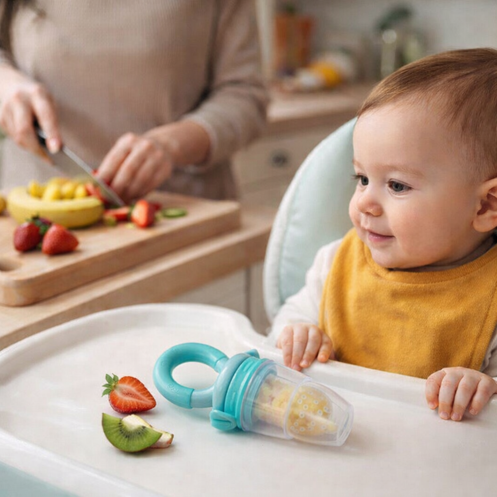 Anneau Grignoteur Bébé en Silicone – Découverte Alimentaire Sécurisée / Fruit & Légumes